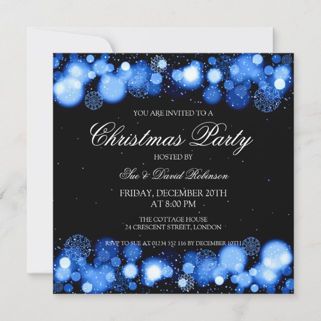 Elegant Christmas Party Winter Wonder Blue Invitation (Front)