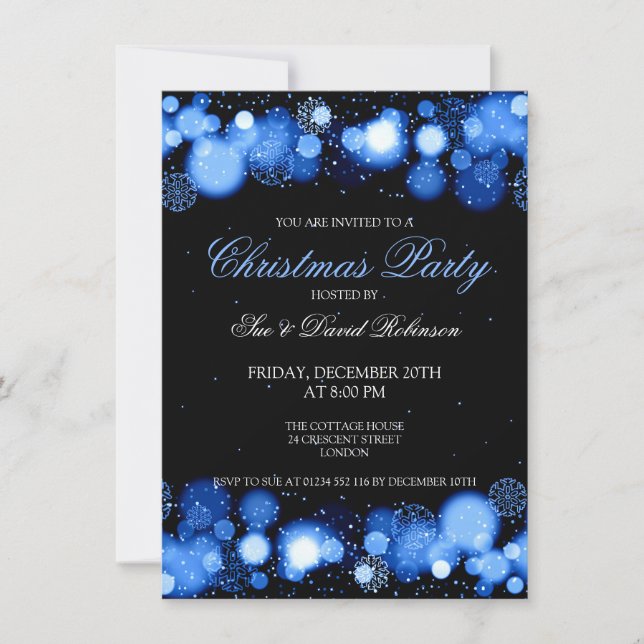 Elegant Christmas Party Winter Wonder Blue Invitation (Front)