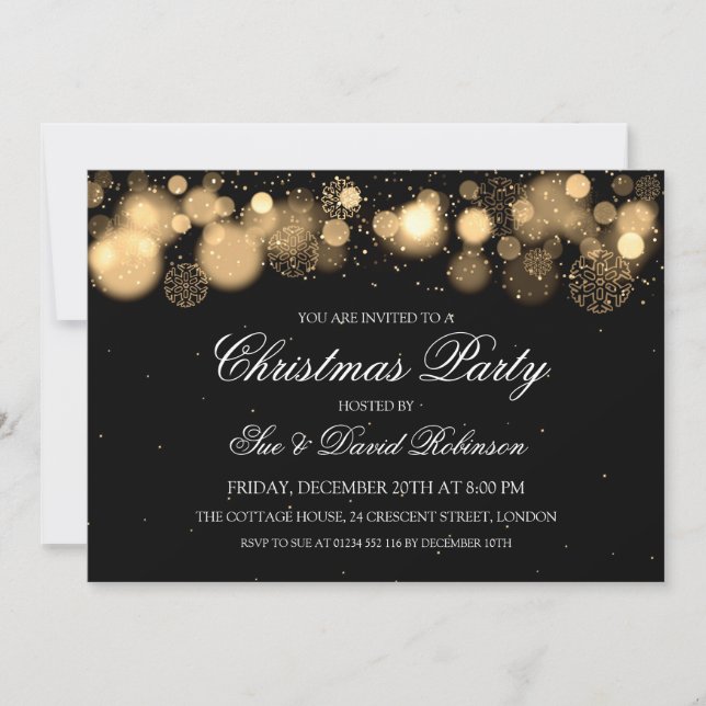 Elegant Christmas Party Winter Wonder Gold Invitation (Front)