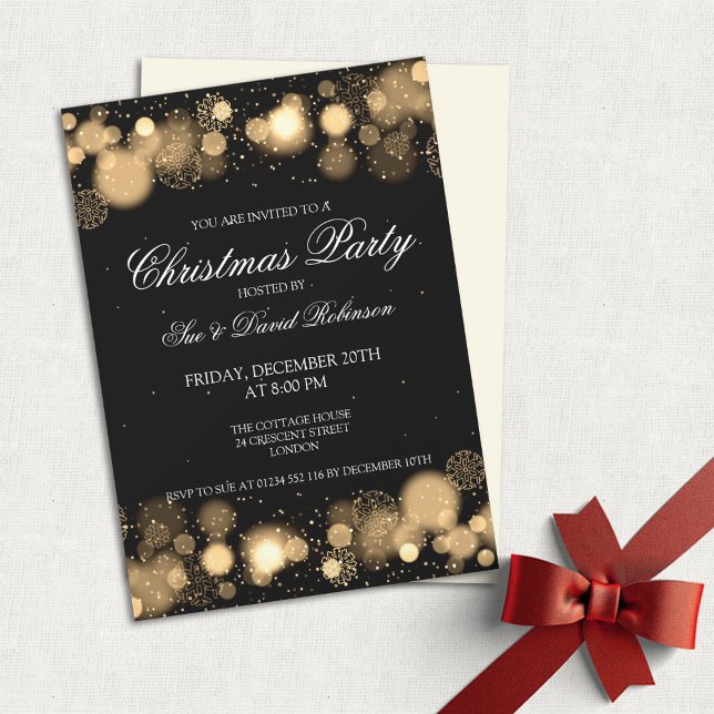 Elegant Christmas Party Winter Wonder Gold Invitation (Creator Uploaded)