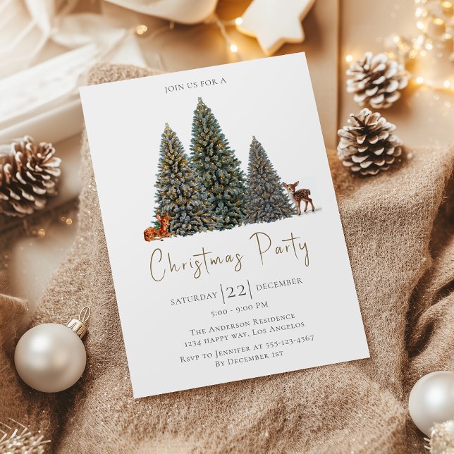 Elegant Christmas Party with Winter Tree and Deer Invitation (Creator Uploaded)
