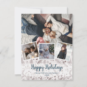 Elegant Christmas pattern multi photo collage Holiday Card