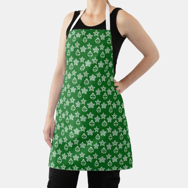 Elegant Christmas Pattern on Green Apron (Insitu)