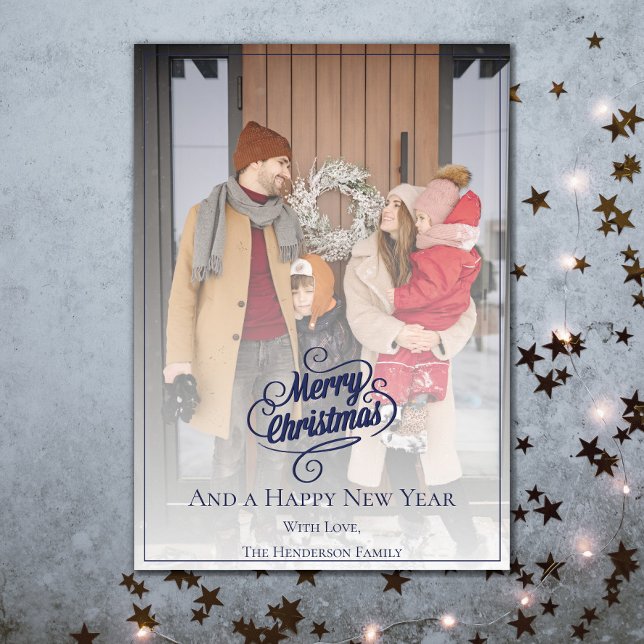 Elegant Christmas Photo | Blue Holiday Card (Blue Elegant Christmas Photo Holiday Card)