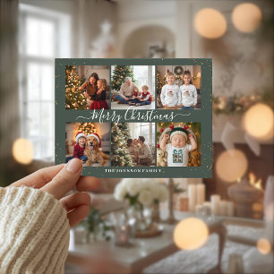 Elegant Christmas Photo Collage Holiday Postcard