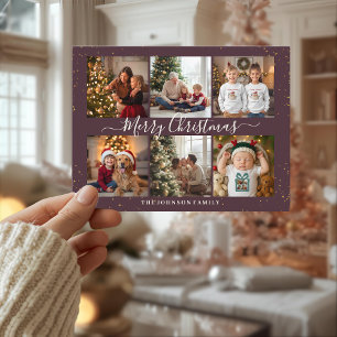 Elegant Christmas Photo Collage Holiday Postcard