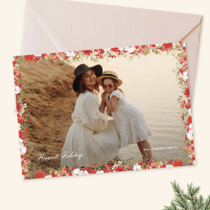 elegant christmas photo floral frame happiest holiday card