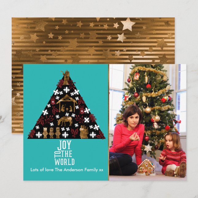 Elegant Christmas Photo Joy To The World Holiday (Front/Back)