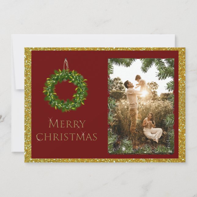 Elegant Christmas Photo Personalise Name Holiday Card (Front)
