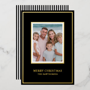 Elegant Christmas Photo Simple Black Gold Foil Holiday Card