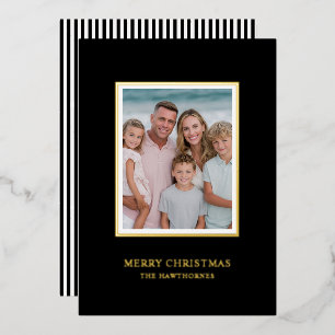 Elegant Christmas Photo Simple Black Gold Foil Holiday Card
