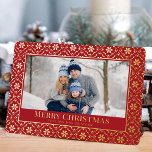 Elegant Christmas Photo Snowflake Real Gold Foil Holiday Card<br><div class="desc">Celebrate the season in style with this elegant Christmas photo card featuring real gold foil accents and stylish red snowflakes. The simple typography highlights your heartfelt "Merry Christmas" greeting, while the classic winter pattern adds a touch of timeless charm. Perfect for those who love a minimalist yet traditional design, this...</div>