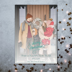 Elegant Christmas Photo   Teal Holiday Card