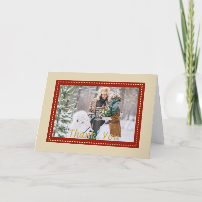 Elegant Christmas Photo Wedding Thank You. Thank You Card (Front)