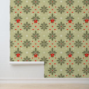 Elegant Christmas Pine and Bow Pattern Wallpaper