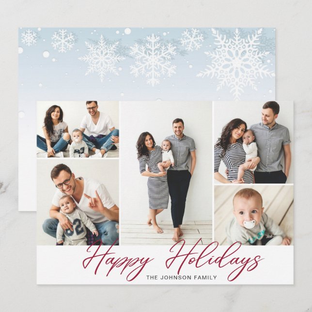 Elegant Christmas Pine Cones 5 PHOTOS Greeting Holiday Card (Front/Back)