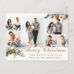 Elegant Christmas Pine Cones 6 Photo Greeting Postcard