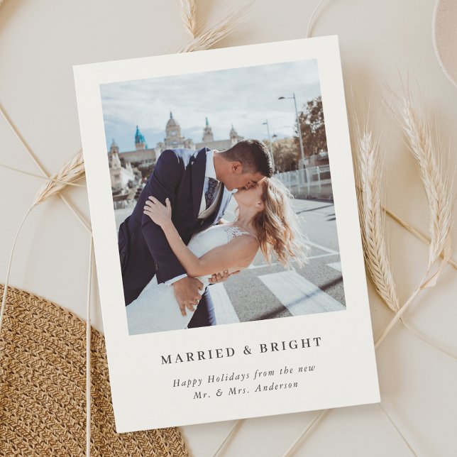 Elegant Christmas Pine Married and Bright Photo Holiday Card (Creator Uploaded)