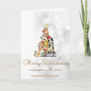 Elegant Christmas Pine Tree Cats, Bokeh  Holiday Card