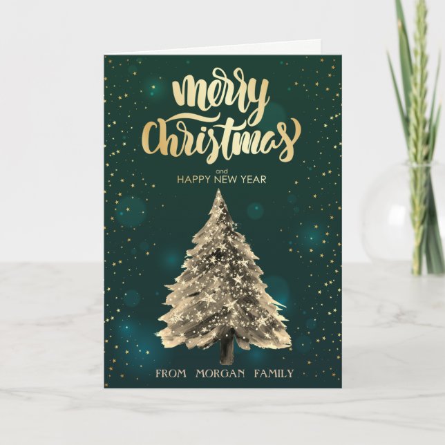 Elegant Christmas Pine Tree Green Christmas Holiday Card (Front)