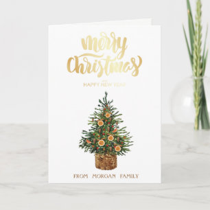 Elegant Christmas Pine Tree Orange Holiday Card