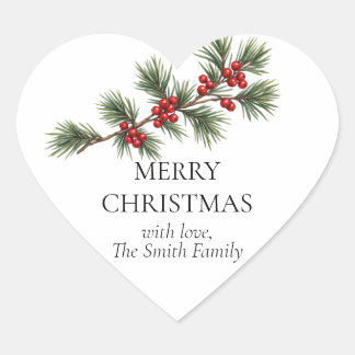 Elegant Christmas Pine Tree – Personalised Heart Sticker