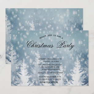 Elegant Christmas Pine Tree, Snow  Christmas Party Invitation