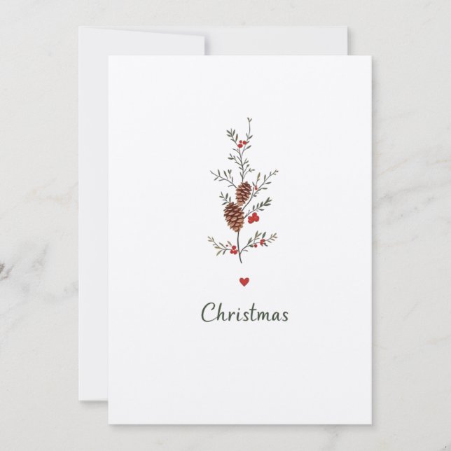 Elegant Christmas Pinecone & Holly Card (Front)