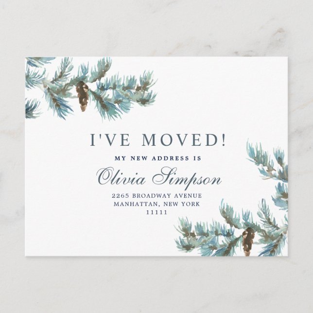 Elegant Christmas Pinecones Moving Announcement Postcard (Front)
