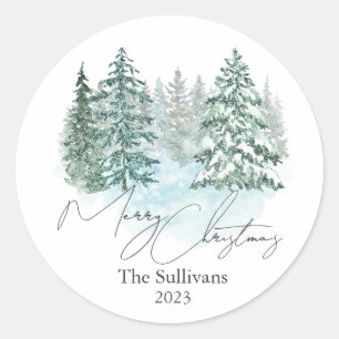 Elegant Christmas Pines Holiday Party  Classic Round Sticker