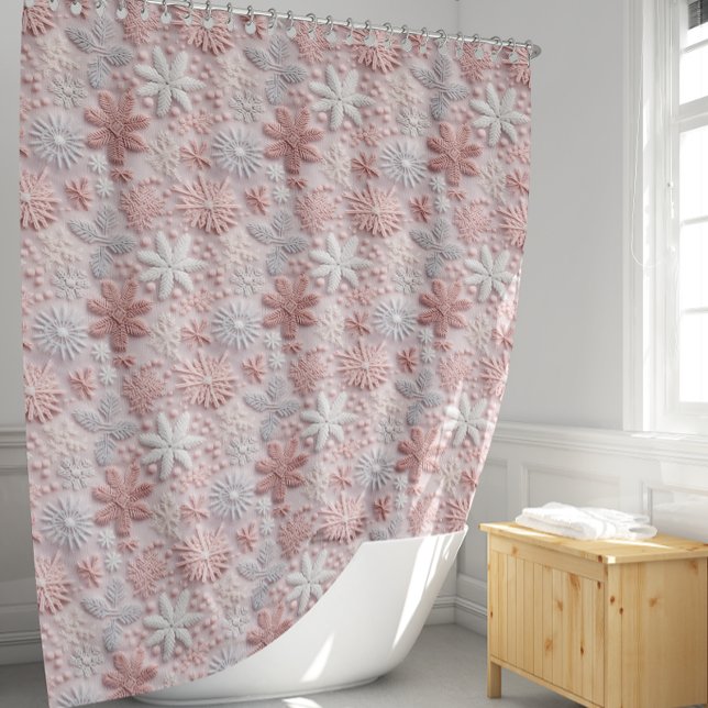 Elegant Christmas Pink and Silver Snowflakes Shower Curtain (Creator Uploaded)