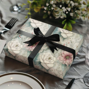 Elegant Christmas Pink and White Floral Wrapping Paper Sheet