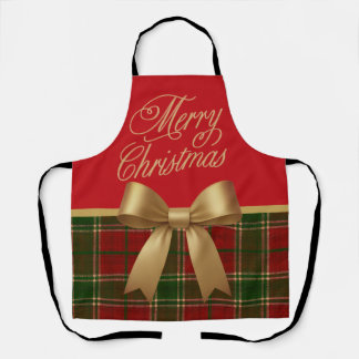 Elegant Christmas Plaid Collection with Gold Bow Apron