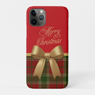 Elegant Christmas Plaid Collection with Gold Bow iPhone 11 Pro Case