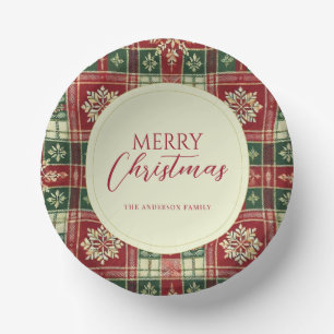 Elegant Christmas Plaid Floral Snowflakes Rustic Paper Plate
