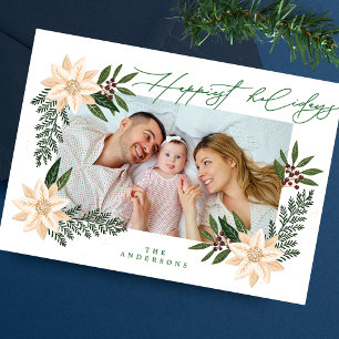 Elegant Christmas Poinsettia Botanical Photo Holiday Card