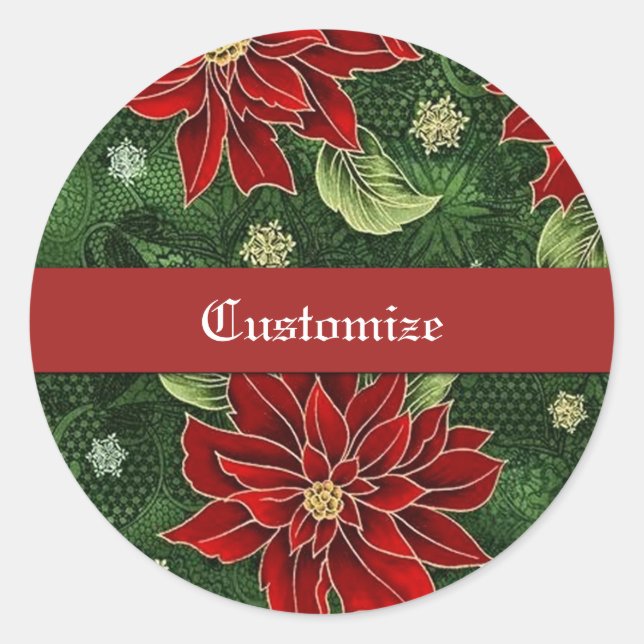 Elegant Christmas Poinsettia Classic Round Sticker (Front)