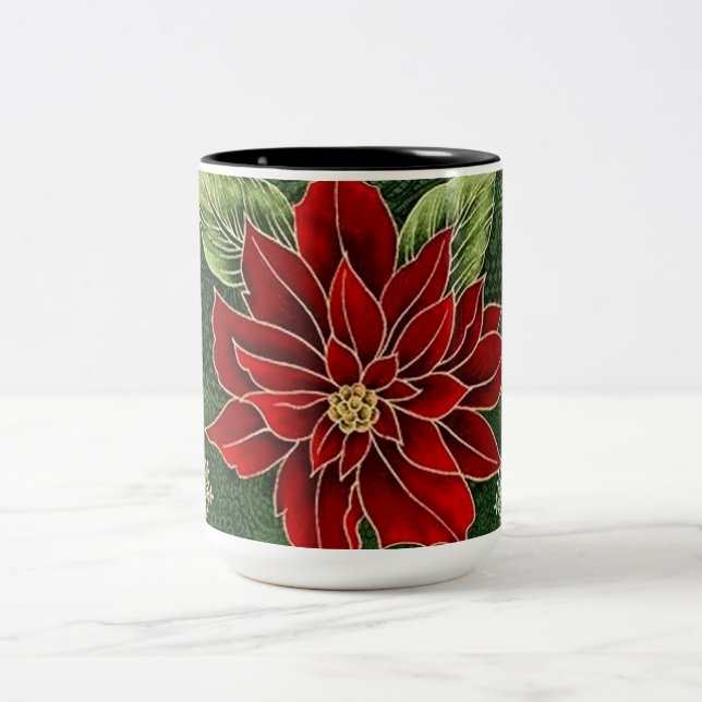 Elegant Christmas Poinsettia Coffee Mug (Center)