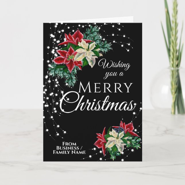 Elegant Christmas Poinsettia Floral Flower  Holiday Card (Front)