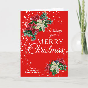 Elegant Christmas Poinsettia Floral Flower Red Holiday Card