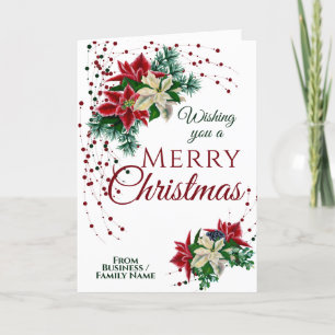 Elegant Christmas Poinsettia Floral Flower White Holiday Card