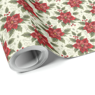 Elegant Christmas Poinsettia Floral Gift Wrapping Paper