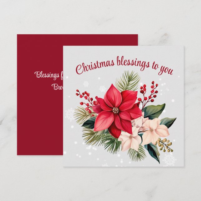 Elegant Christmas Poinsettia Floral Holiday Card (Front/Back)