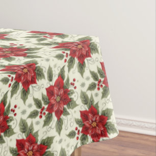 Elegant Christmas Poinsettia Floral Tablecloth