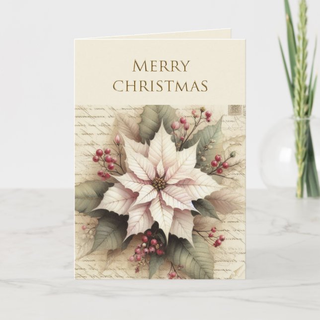 Elegant Christmas Poinsettia Flower Holiday  Card (Front)