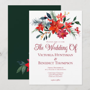 Elegant Christmas Poinsettia Flower Winter Wedding Invitation