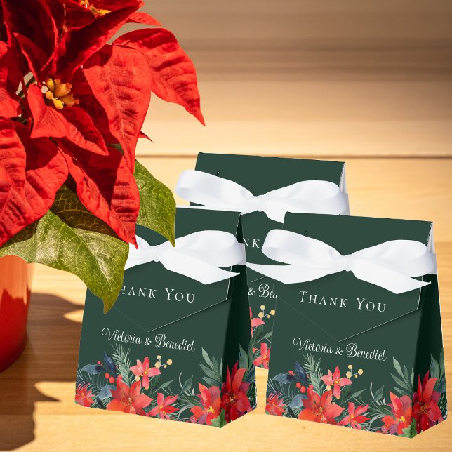 Elegant Christmas Poinsettia Green Floral Wedding Favour Box (Creator Uploaded)