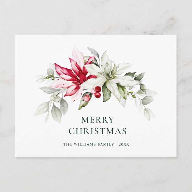 Elegant Christmas Poinsettia Holiday Greeting Postcard (Front)