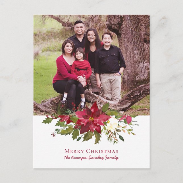 Elegant Christmas Poinsettia Holiday Photo (Front)
