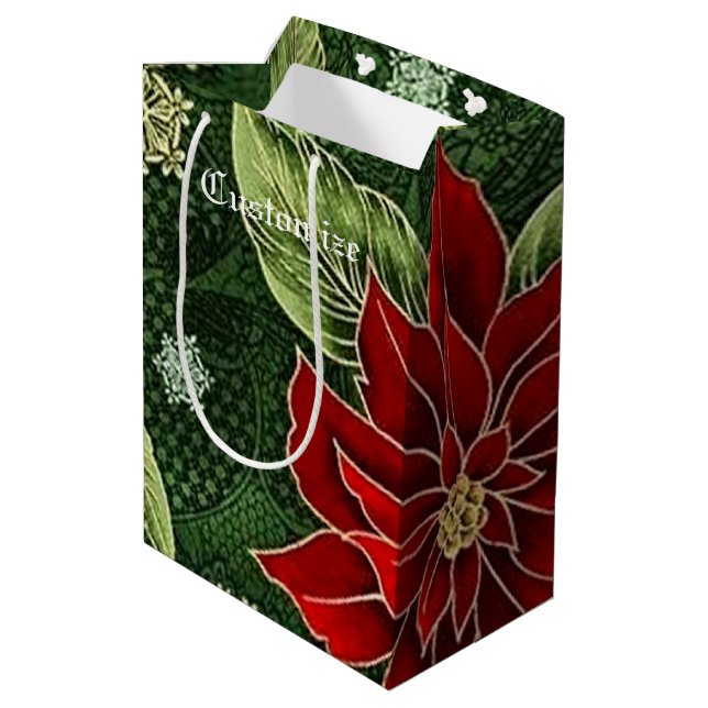 Elegant Christmas Poinsettia Medium Gift Bag (Back Angled)